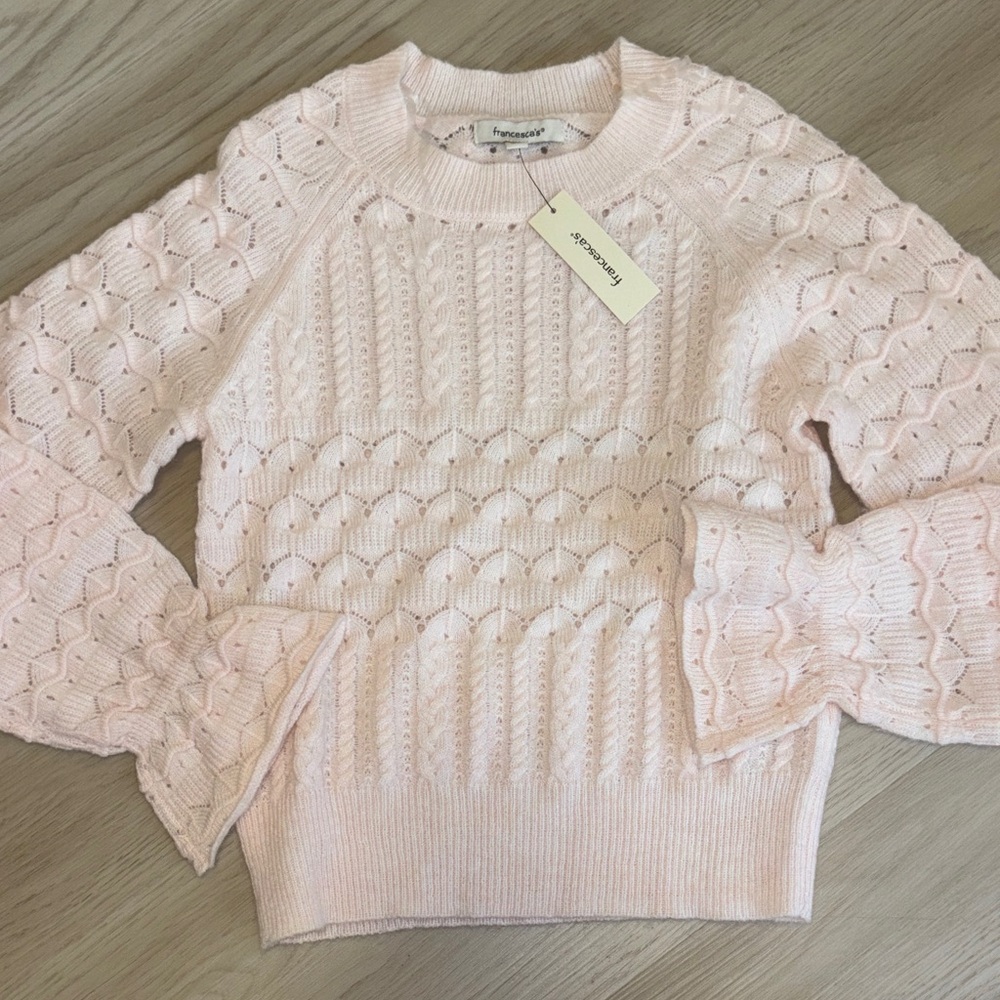 Francesca's Raye Pointelle Pullover Light Pink Sweater